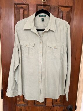 Ralph Lauren Light Sage Green tailored linen blouse xl